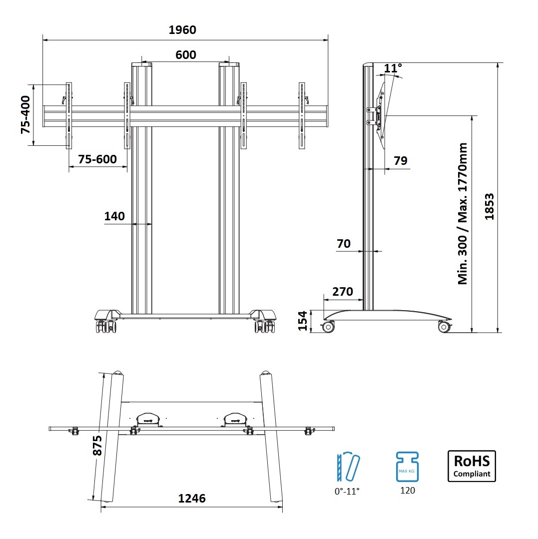 Stojan na 2 monitory Tv Edbak TRV300