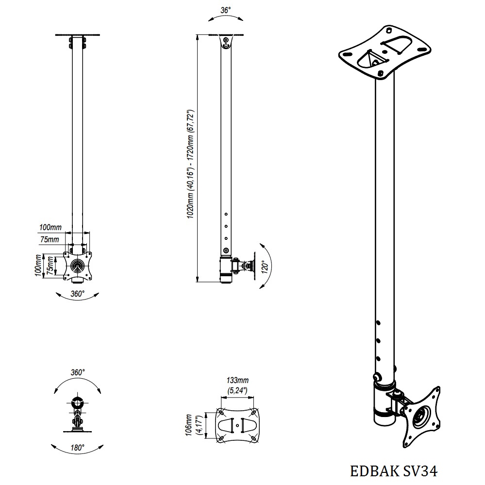 Stropní držák monitoru Tv EDBAK SV34